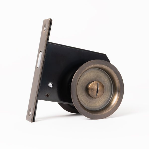 Alma Cam Cavity Sliding Door Lock Brushed Vintage Antique Brass