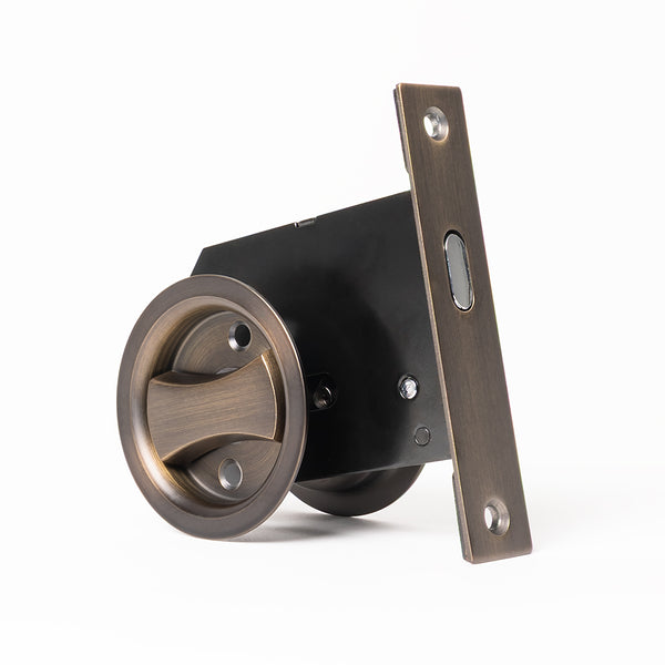 Alma Cam Cavity Sliding Door Lock Brushed Vintage Antique Brass