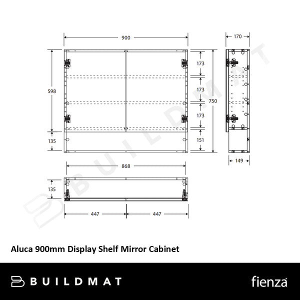Fienza Aluca 900mm Display Shelf Mirror Cabinet