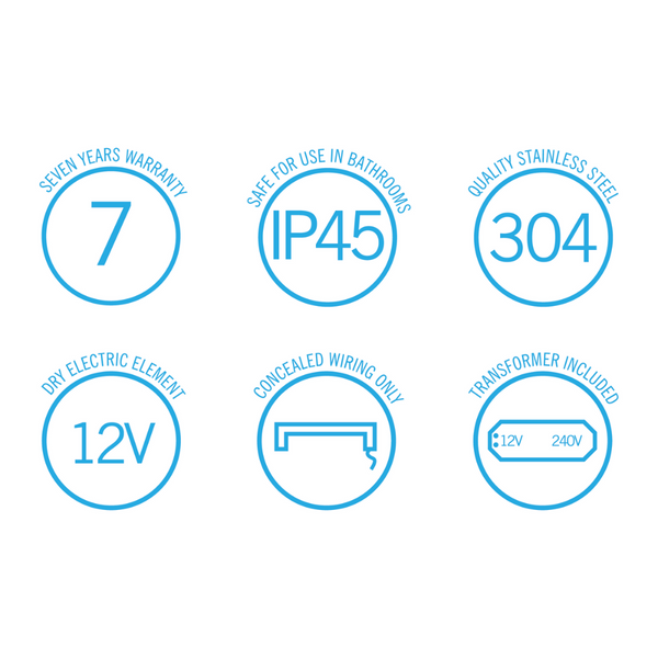 Thermogroup Flat Pill Single Bar Heated Towel Rail Brushed Stainless Steel