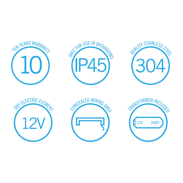 Thermogroup Flat Pill Single Bar Heated Towel Rail Polished Stainless Steel