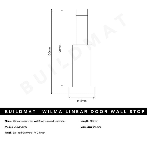 Alma Wilma Linear Door Wall Stop Brushed Gunmetal