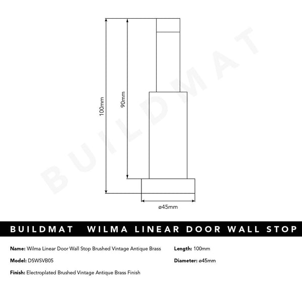 Alma Wilma Linear Door Wall Stop Brushed Vintage Antique Brass