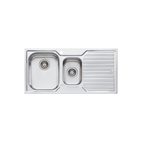 Oliveri Diaz 1 And 1/2 Bowl Sink With Right Drainboard and Taphole Stainless Steel