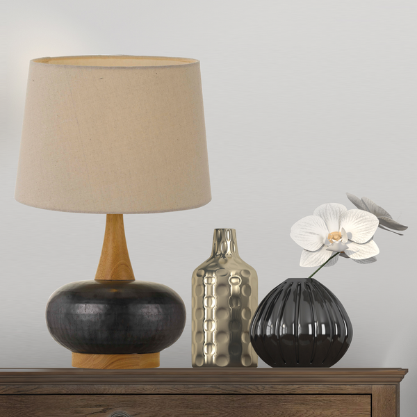 Telbix Earl Ceramic Table Lamp Black Oak Cream