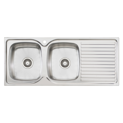 Oliveri Endeavour Double Bowl Sink With Right Drainboard Stainless Steel