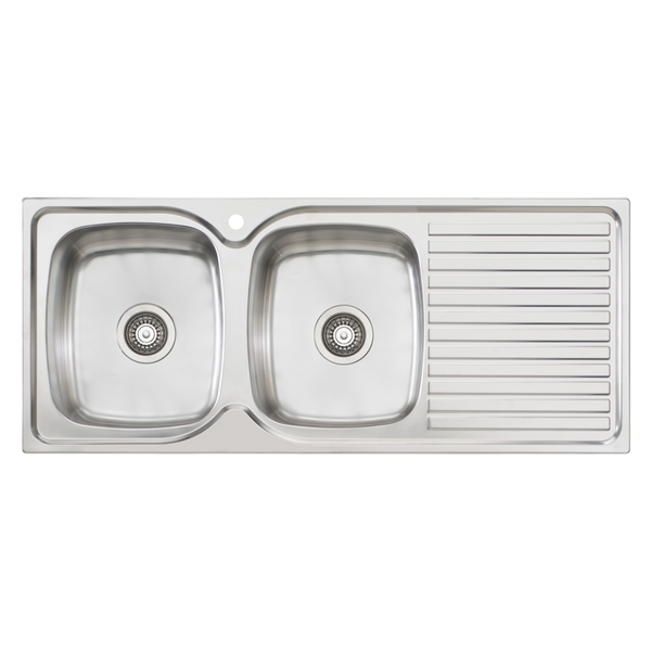 Oliveri Endeavour Double Bowl Sink With Right Drainboard Stainless Steel