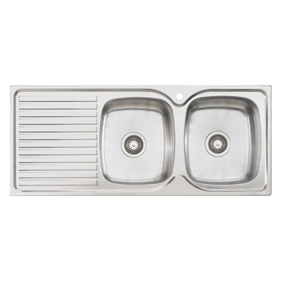 Oliveri Endeavour Double Bowl Sink With Left Drainboard and Taphole Stainless Steel