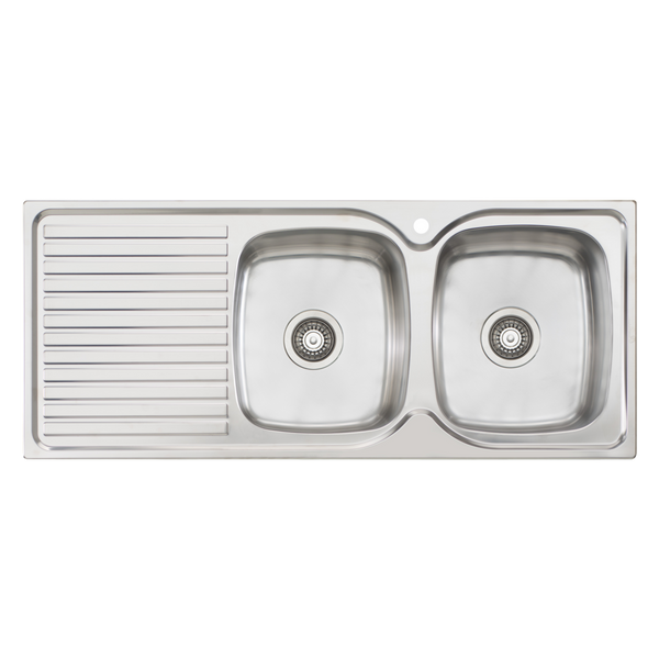 Oliveri Endeavour Double Bowl Sink With Left Drainboard and Taphole Stainless Steel