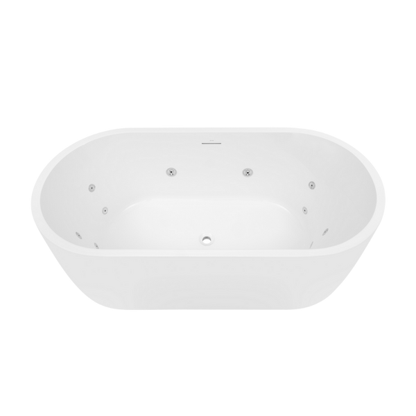 Decina Elisi 1700mm Freestanding Spa Bath 12-Jets with Integrated Overflow Gloss White
