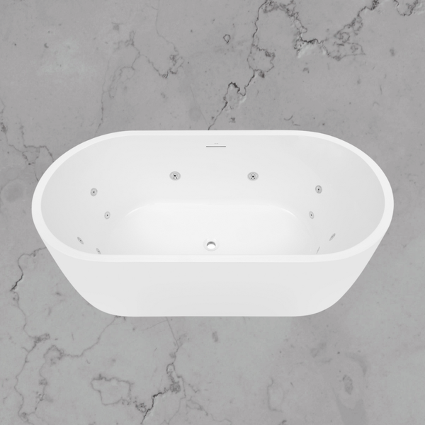 Decina Elisi 1700mm Freestanding Spa Bath 12-Jets with Integrated Overflow Gloss White
