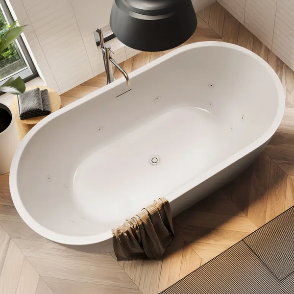 Decina Elisi 1700mm Freestanding Spa Bath 12-Jets with Integrated Overflow Gloss White
