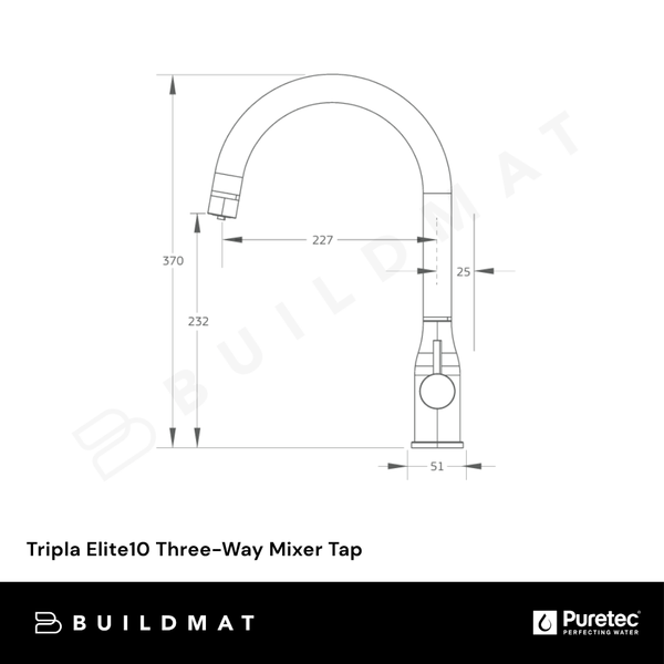 Puretec Tripla Elite10 Three-Way Mixer Tap Chrome Stainless Steel Lead Free
