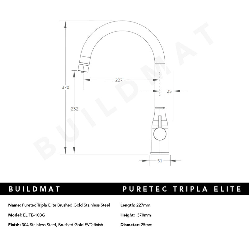 Puretec Tripla Elite Brushed Gold Stainless Steel