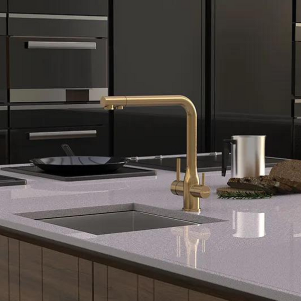 Puretec Tripla Elite Square Three-Way Mixer Brushed Gold