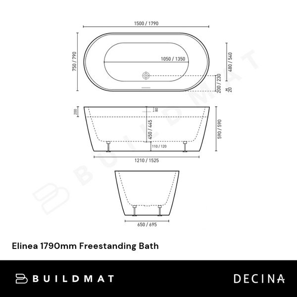 Decina Elinea 1790mm Freestanding Bath Gloss White