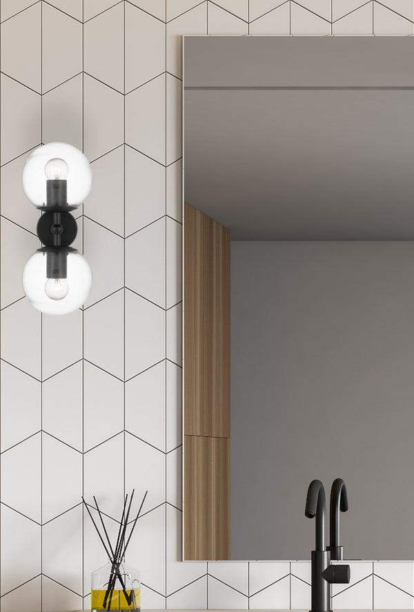 Telbix Eterna 2 Lights Wall Lamp Black Clear