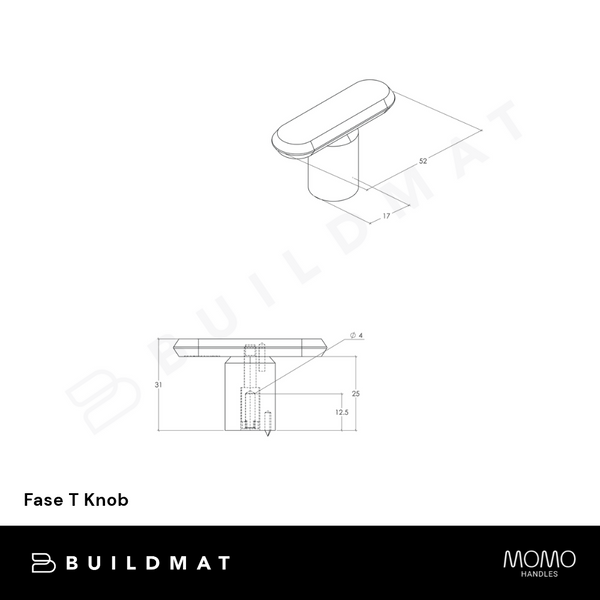 Momo Handles Fase T Knob 52mm Brushed Bronze