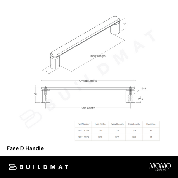 Momo Handles Fase D Handle 160mm Brushed Bronze