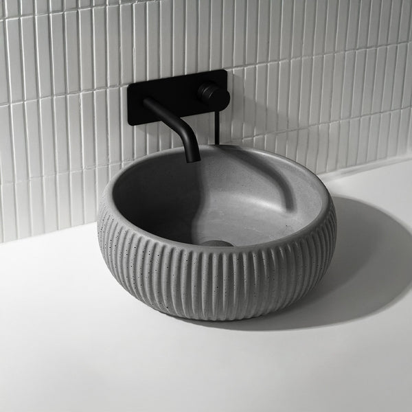 Alma Felda Meteor Grey Fluted Concrete Basin