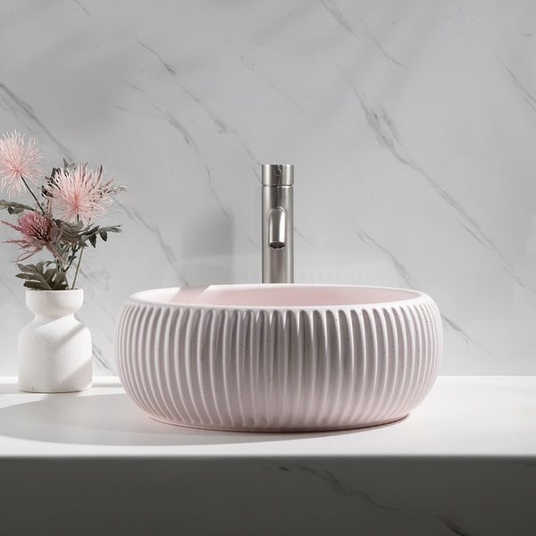 Alma Felda Champagne Pink Fluted Concrete Basin