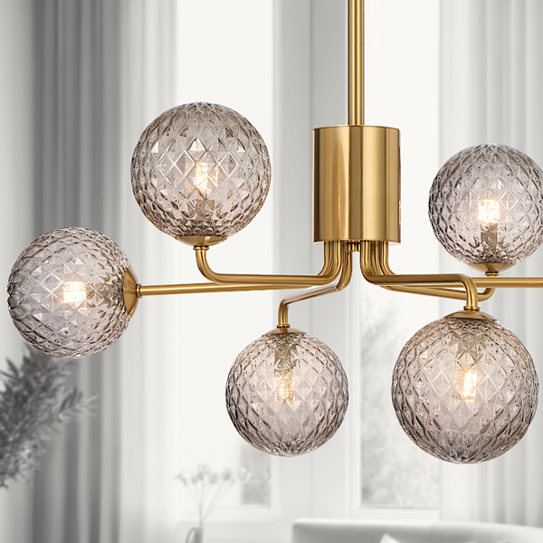 Telbix Felton 6 Light Pendant Antique Gold Smoke Tear