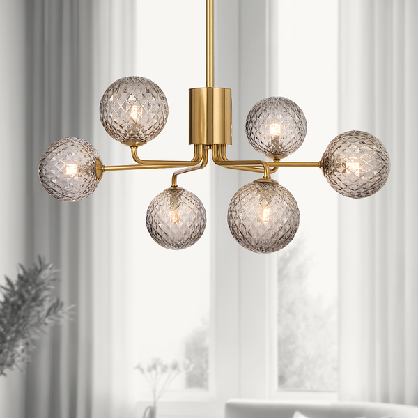 Telbix Felton 6 Light Pendant Antique Gold Smoke Tear