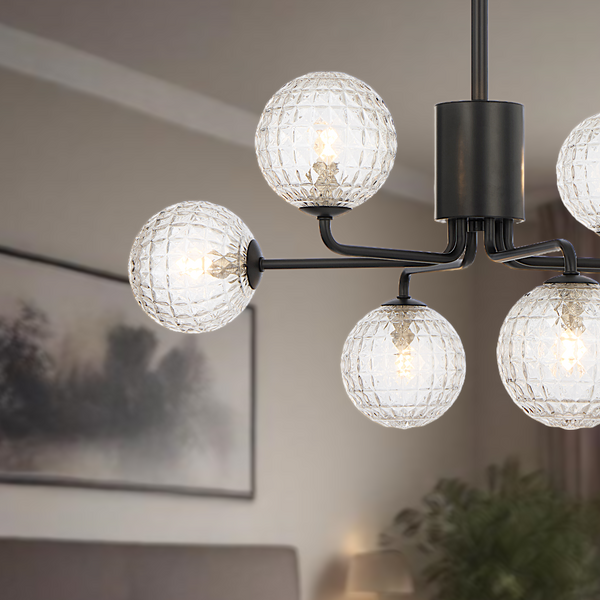 Telbix Felton 6 Light Pendant Black Clear Prism