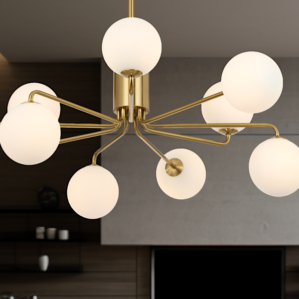 Telbix Felton 9 Light Pendant Antique Gold Opal Matt