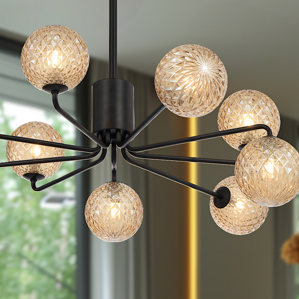 Telbix Felton 9 Light Pendant Black Amber Tear