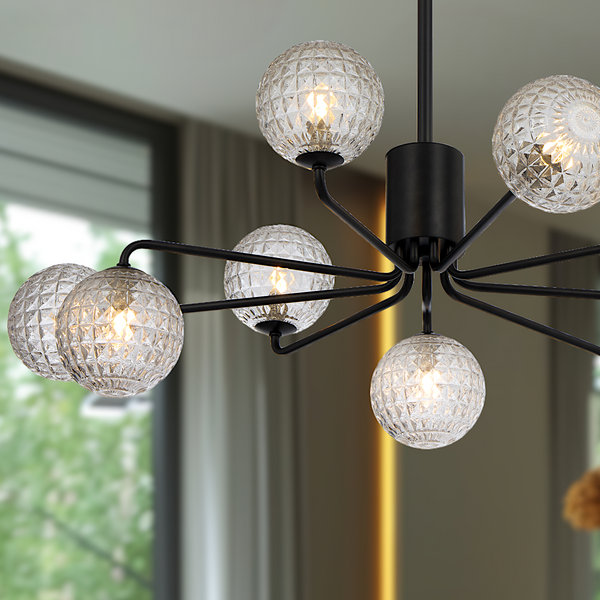 Telbix Felton 9 Light Pendant Black Clear Prism