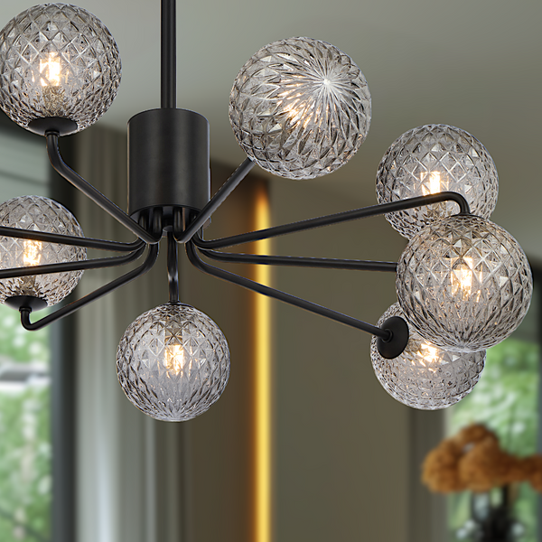 Telbix Felton 9 Light Pendant Black Smoke Tear