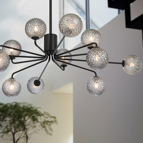 Telbix Felton 12 Light Pendant Black Smoke Tear