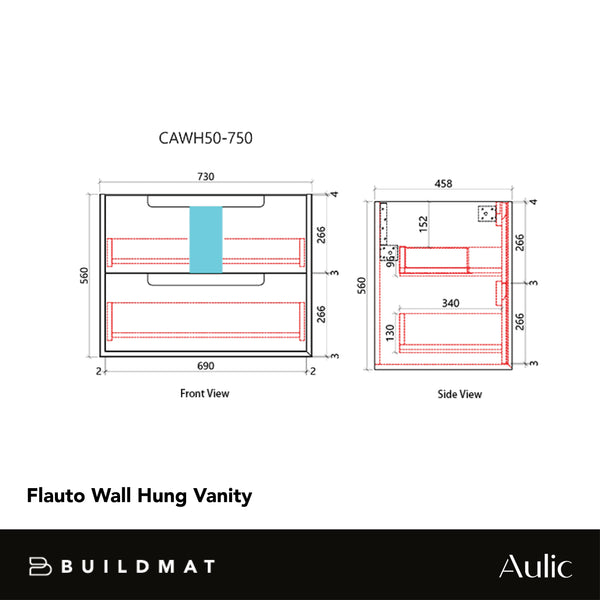 Aulic Flauto 750mm Wall Hung Vanity