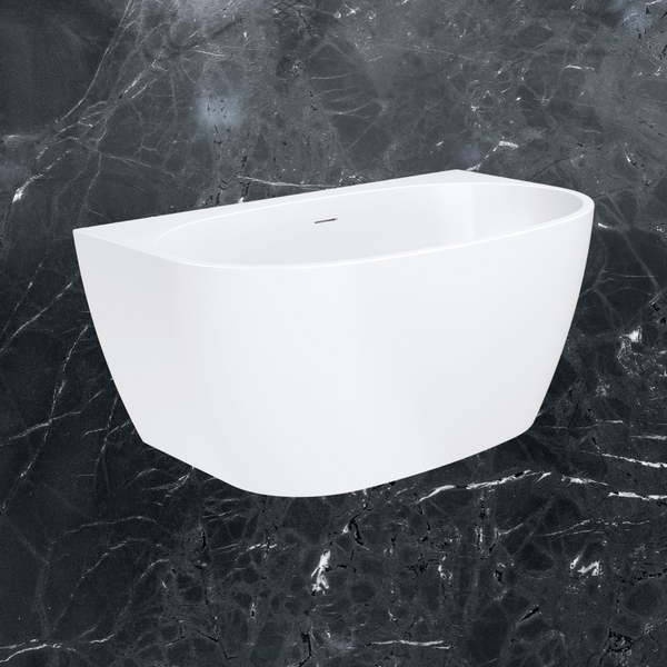 Fienza Keeto Back To Wall Acrylic Bath 1300mm with Overflow White