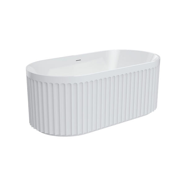 Fienza Eleanor Fluted Freestanding Acrylic Bath 1500mm with Overflow Gloss White