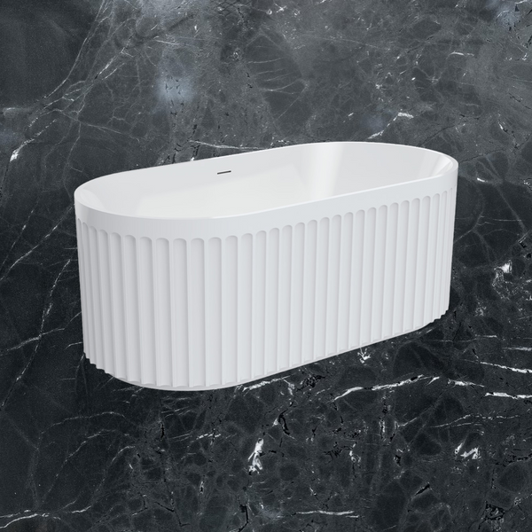 Fienza Eleanor Fluted Freestanding Acrylic Bath 1500mm with Overflow Gloss White