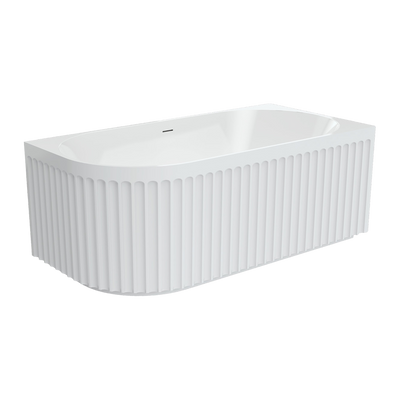 Fienza Eleanor Fluted Left Hand Acrylic Corner Bath 1500mm with Overflow Gloss White