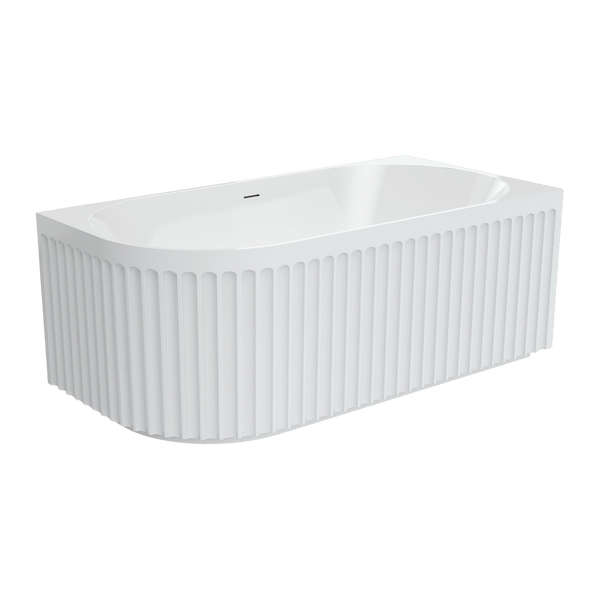 Fienza Eleanor Fluted Left Hand Acrylic Corner Bath 1500mm with Overflow Gloss White
