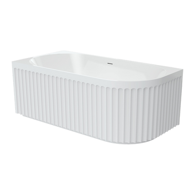 Fienza Eleanor Fluted Right Hand Acrylic Corner Bath 1500mm with Overflow Gloss White