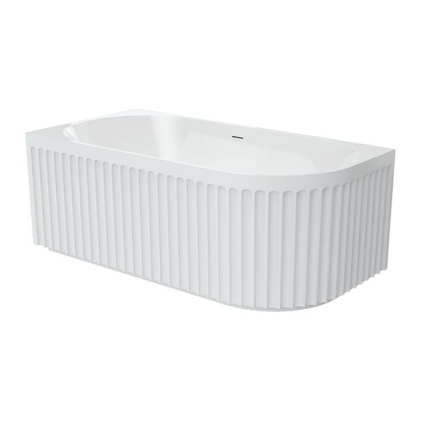 Fienza Eleanor Fluted Right Hand Acrylic Corner Bath 1500mm with Overflow Gloss White