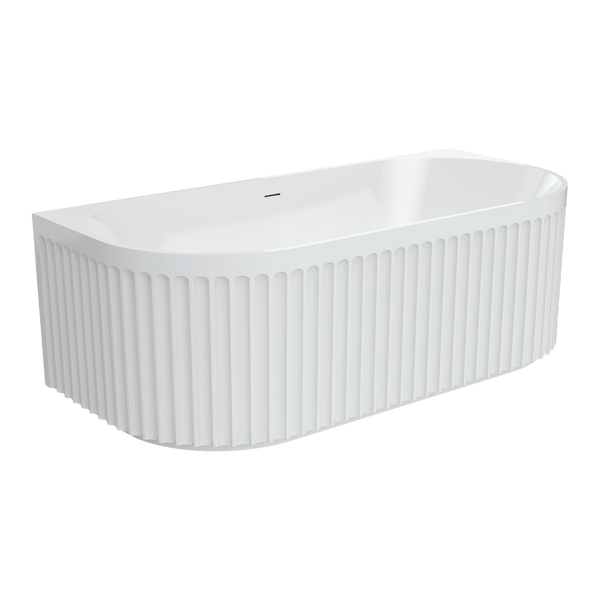 Fienza Eleanor Fluted Back to Wall Acrylic Bath 1700mm with Overflow Gloss White