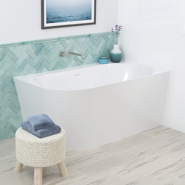 Fienza Chloe Left Hand Acrylic Corner Bath with Overflow 1400mm Gloss White