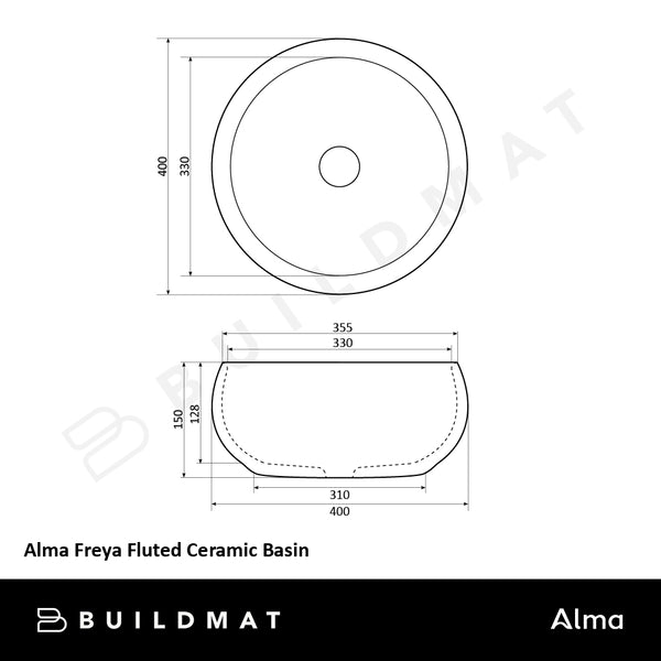 Alma Freya Matte Grey Fluted Ceramic Basin