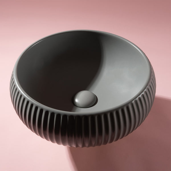 Alma Freya Matte Grey Fluted Ceramic Basin