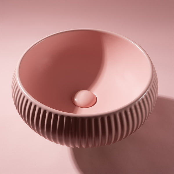 Alma Freya Matte Pink Fluted Ceramic Basin