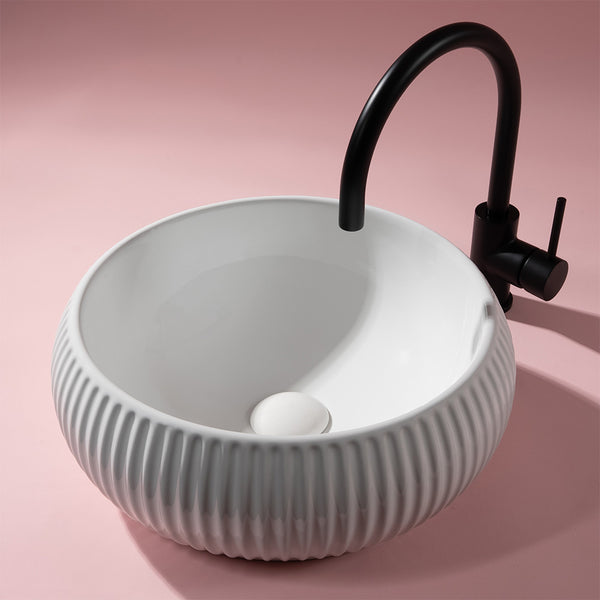 Alma Freya Gloss White Fluted Ceramic Basin