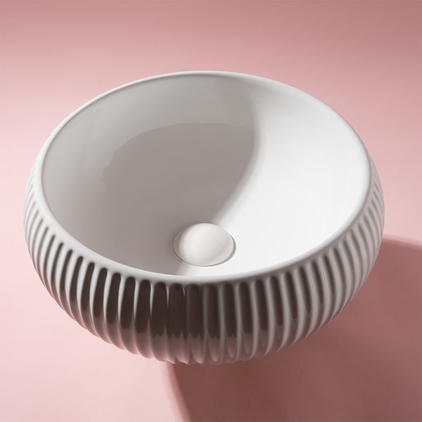 Alma Freya Gloss White Fluted Ceramic Basin