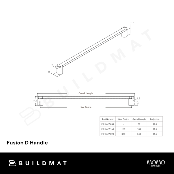 Momo Handles Momo Fusion D Handle 160mm Matte Black