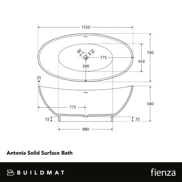 Fienza Antonia Solid Surface Bath Matte White